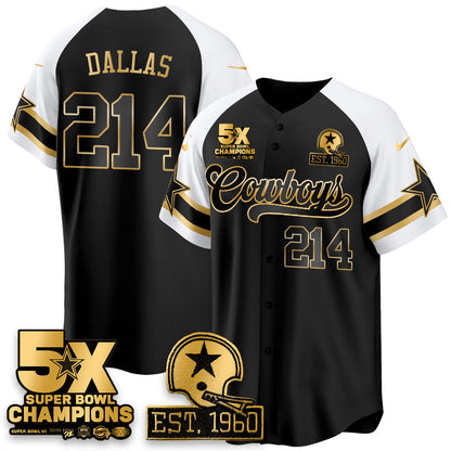 DAL 5-Time Champions Patch Vapor Limited Gold Baseball Jersey - Stitched