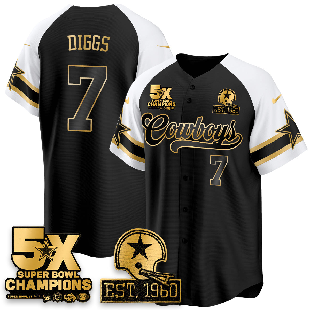 DAL 5-Time Champions Patch Vapor Limited Gold Baseball Jersey - Stitched