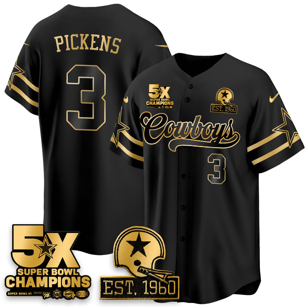 DAL 5-Time Champions Patch Vapor Limited Gold Baseball Jersey - Stitched