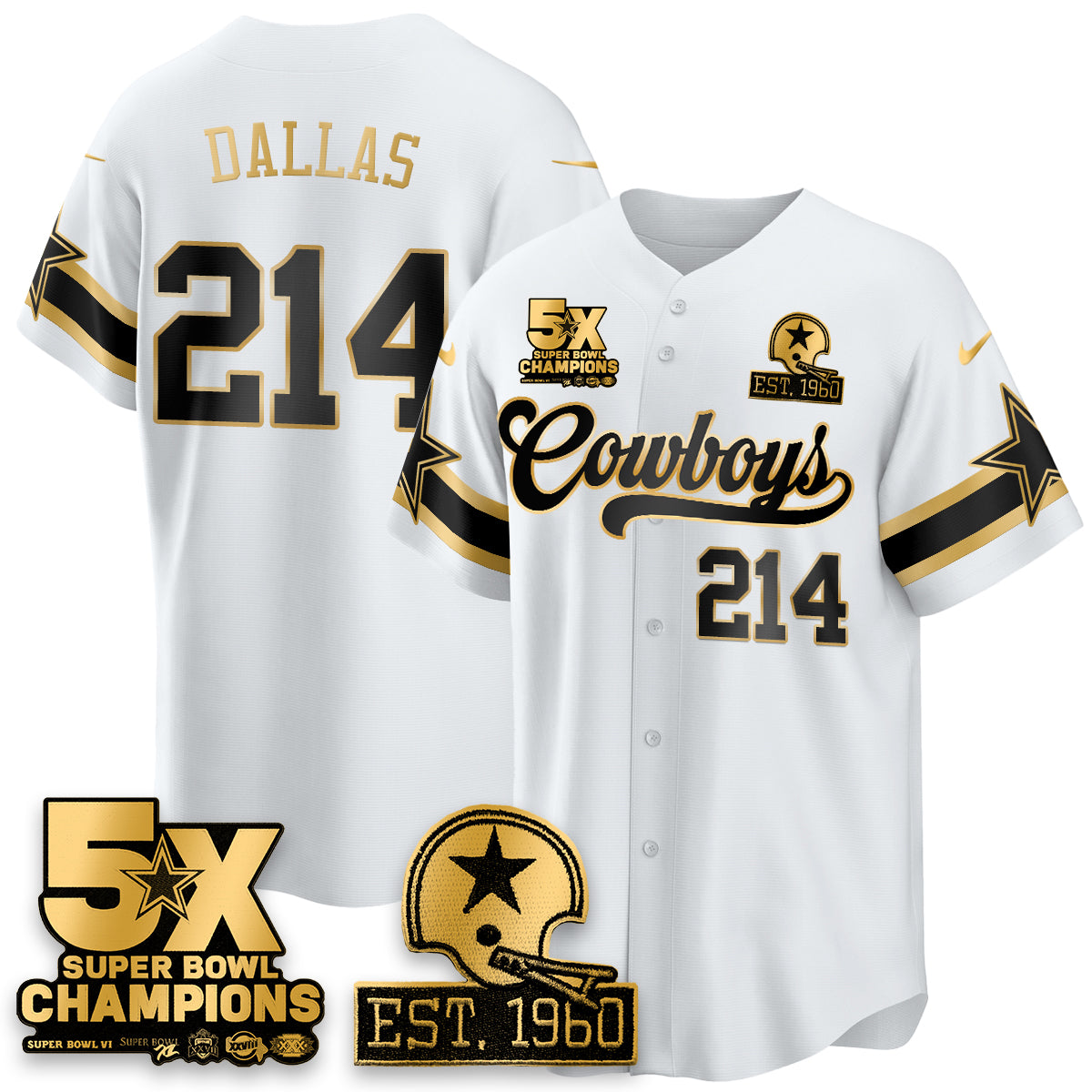 DAL 5-Time Champions Patch Vapor Limited Gold Baseball Jersey - Stitched