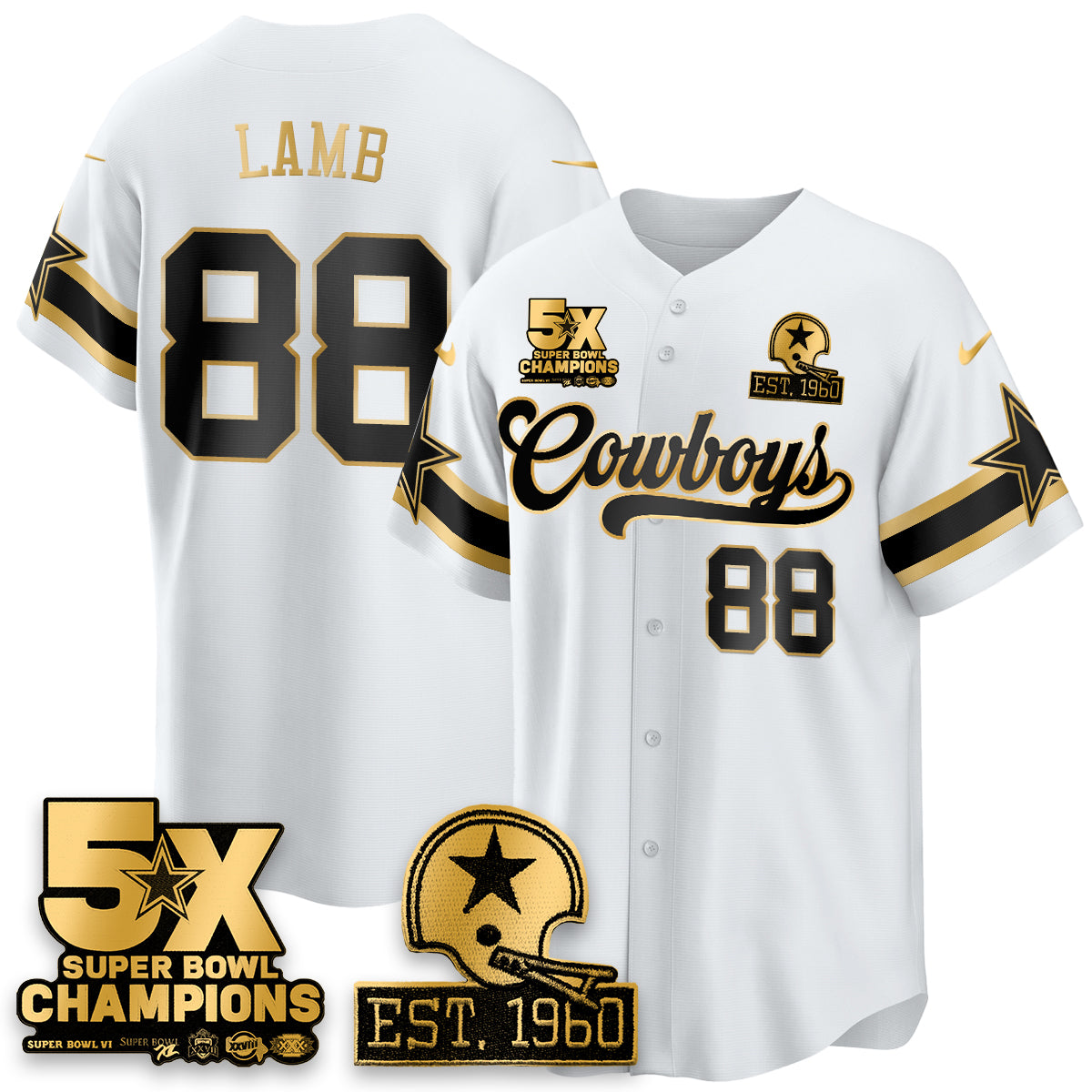 DAL 5-Time Champions Patch Vapor Limited Gold Baseball Jersey - Stitched