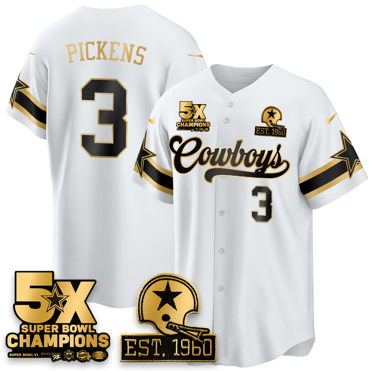 DAL 5-Time Champions Patch Vapor Limited Gold Baseball Jersey - Stitched