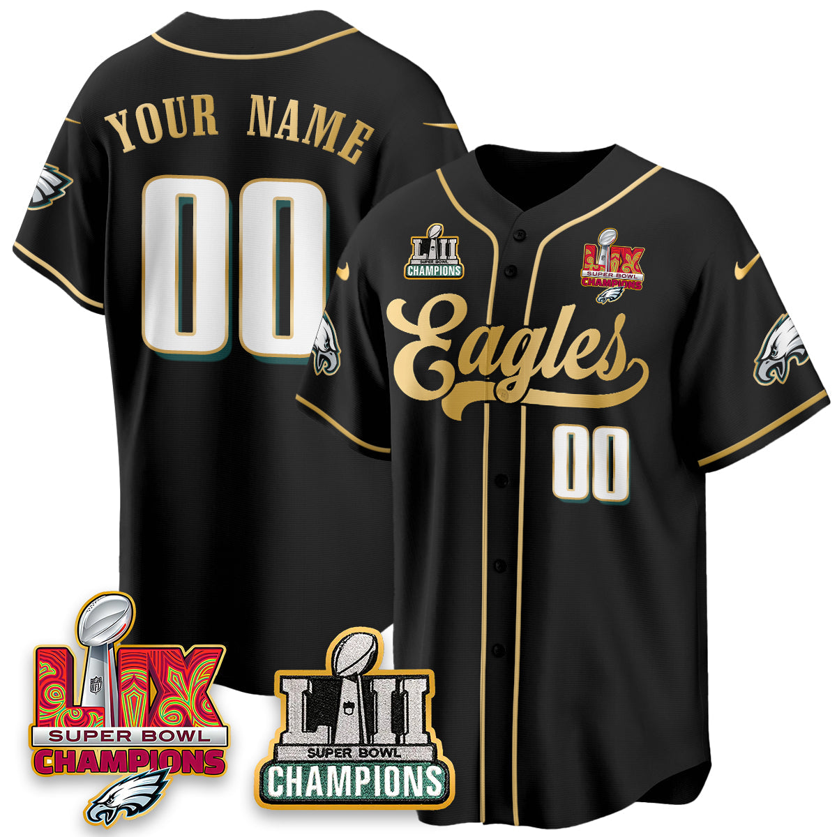 PHI LII-LIX Super Bowl Champions Vapor Limited Gold Baseball Custom Jersey - Stitched