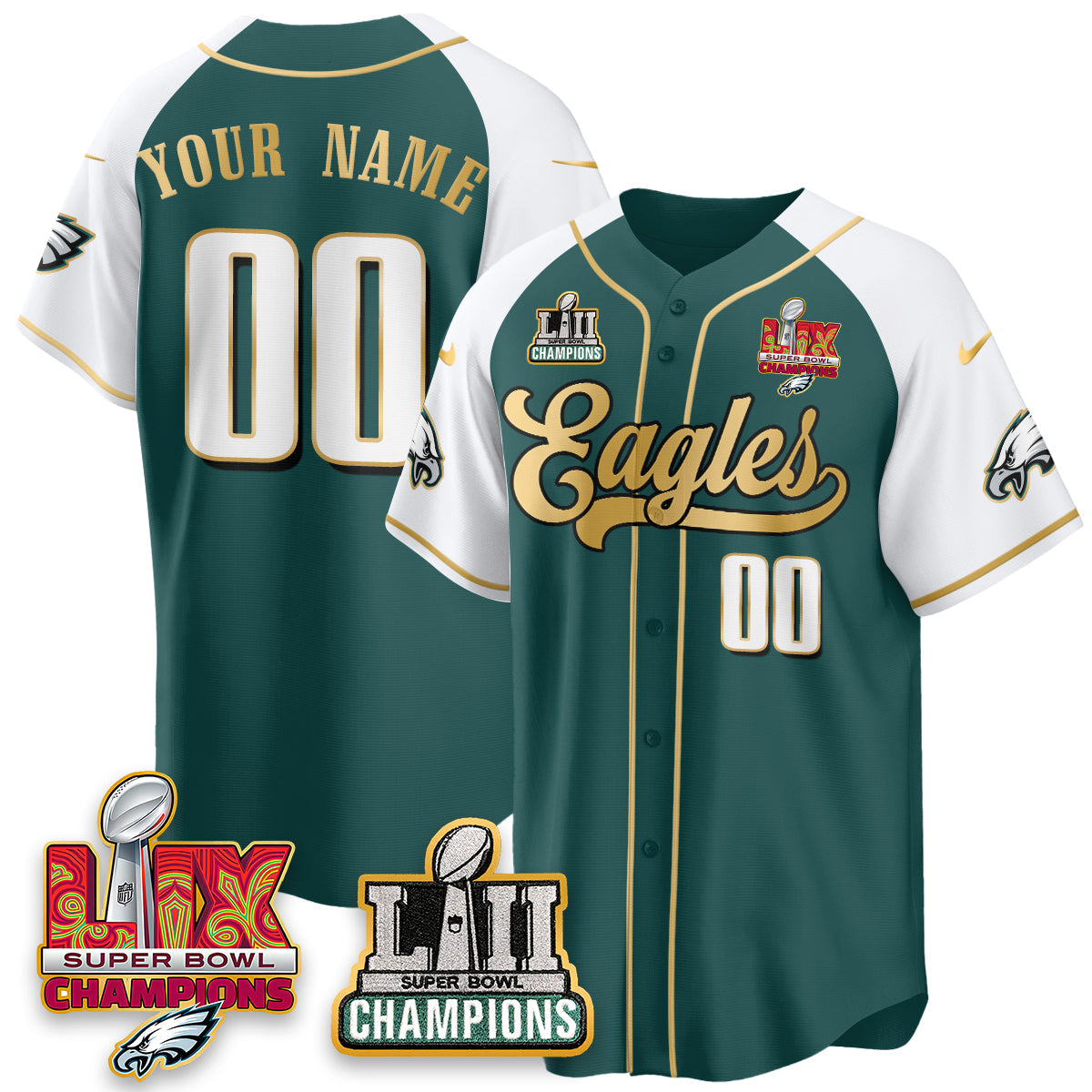 PHI LII-LIX Super Bowl Champions Vapor Limited Gold Baseball Custom Jersey - Stitched