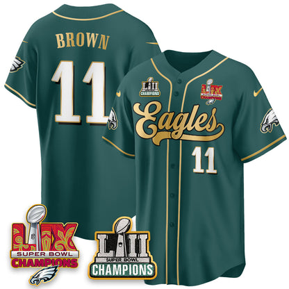 PHI LII-LIX Super Bowl Champions Vapor Limited Gold Baseball Jersey - Stitched
