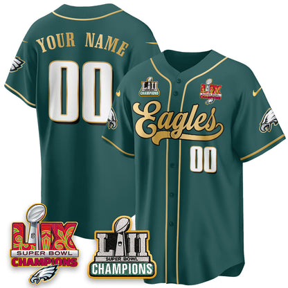 PHI LII-LIX Super Bowl Champions Vapor Limited Gold Baseball Custom Jersey - Stitched