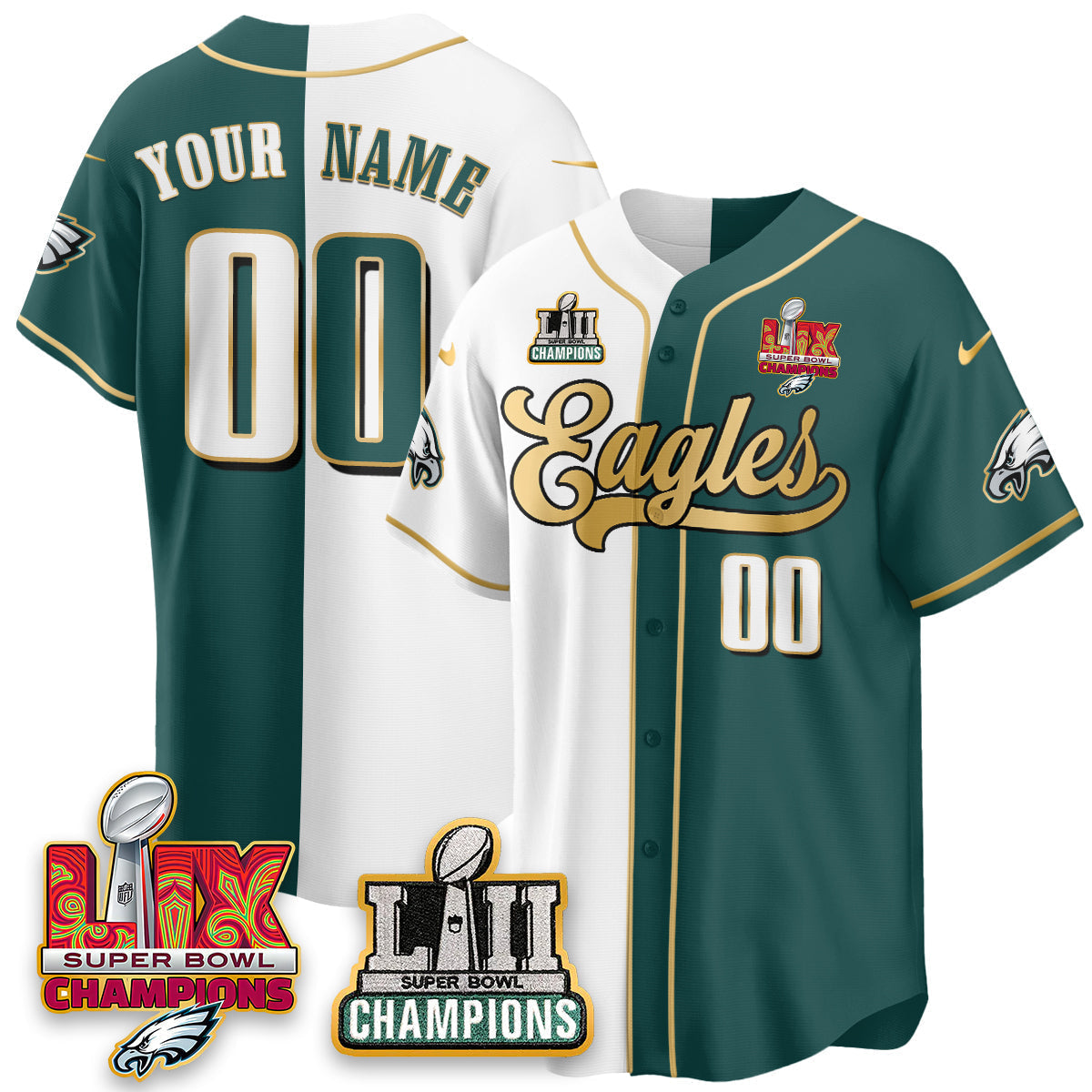 PHI LII-LIX Super Bowl Champions Vapor Limited Gold Baseball Custom Jersey - Stitched