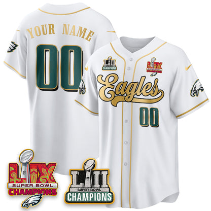 PHI LII-LIX Super Bowl Champions Vapor Limited Gold Baseball Custom Jersey - Stitched