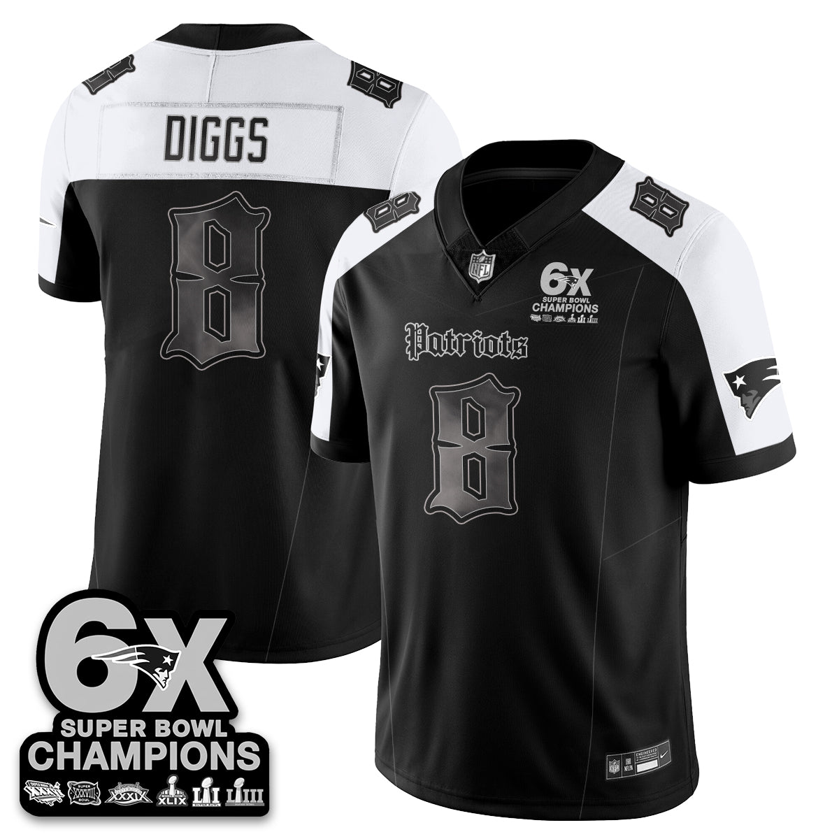 NE 'Dark Gothic' Vapor Limited Jersey - 6-Time Champions - Stitched