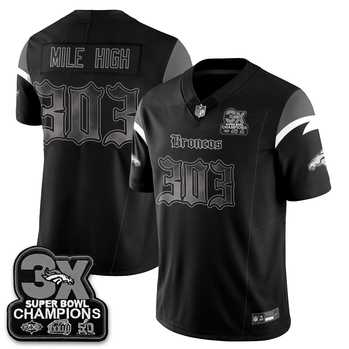 DEN 'Dark Gothic' Vapor Limited Jersey - 3-Time Champions - Stitched