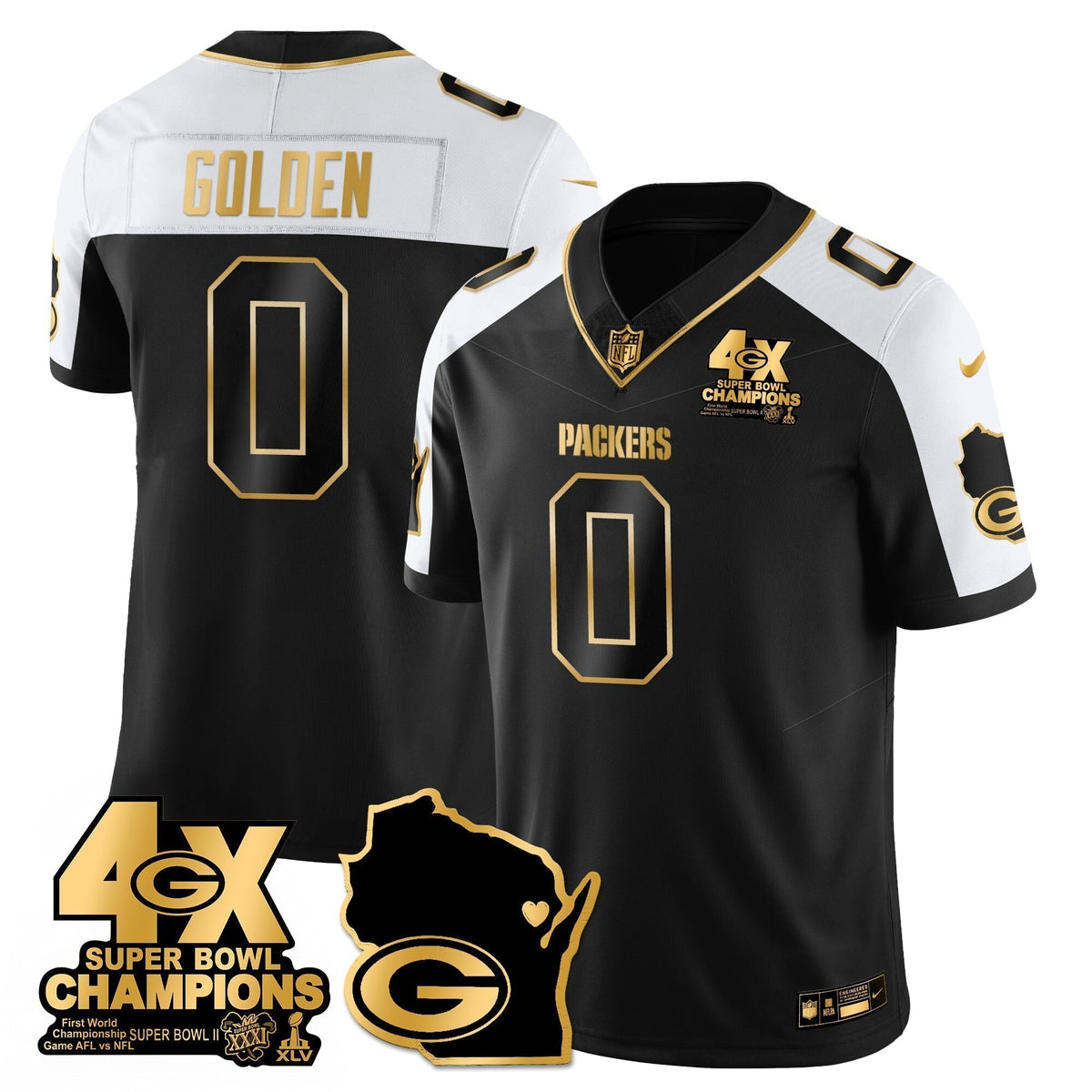 GB 4-Time Champions Patch Vapor Limited Gold Jersey - Stitched