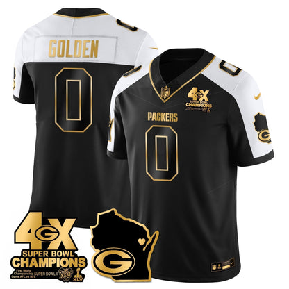 GB 4-Time Champions Patch Vapor Limited Gold Jersey - Stitched
