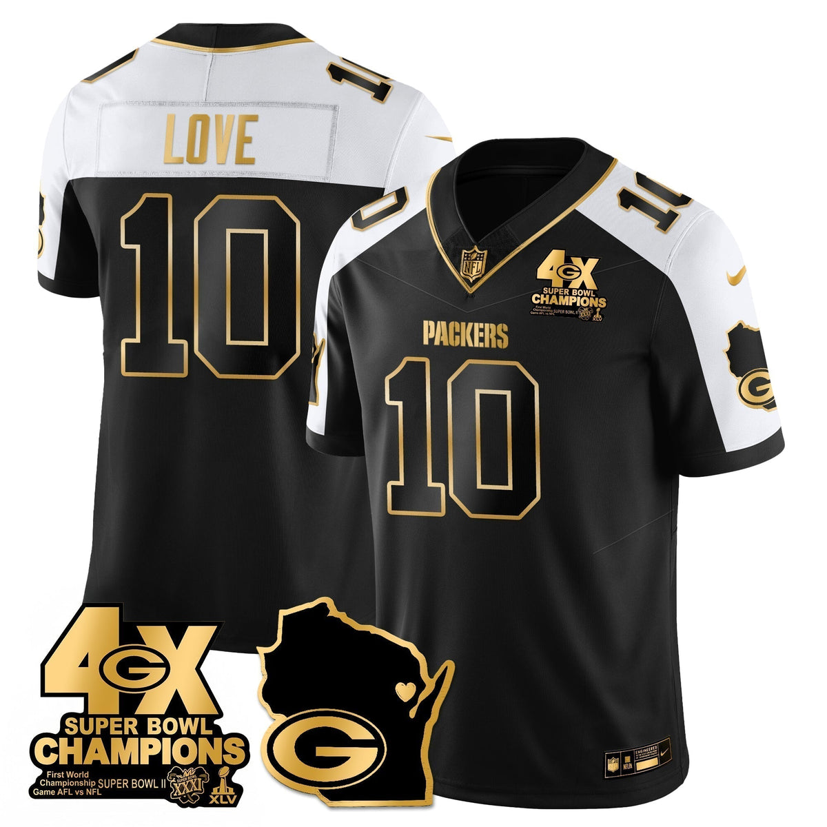 GB 4-Time Champions Patch Vapor Limited Gold Jersey - Stitched