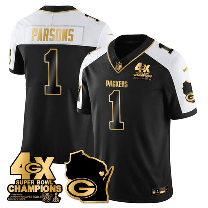 GB 4-Time Champions Patch Vapor Limited Gold Jersey - Stitched