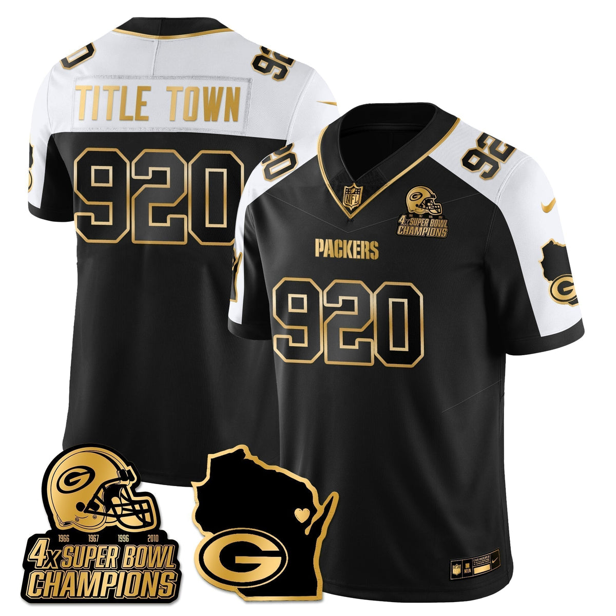 GB 4-Time Champions Patch Vapor Limited Gold Jersey - Stitched