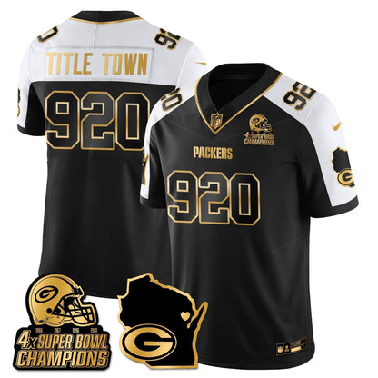 GB 4-Time Champions Patch Vapor Limited Gold Jersey - Stitched