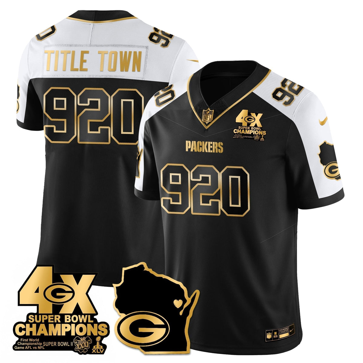 GB 4-Time Champions Patch Vapor Limited Gold Jersey - Stitched