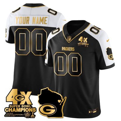 GB 4-Time Champions Patch Vapor Limited Gold Jersey - Stitched