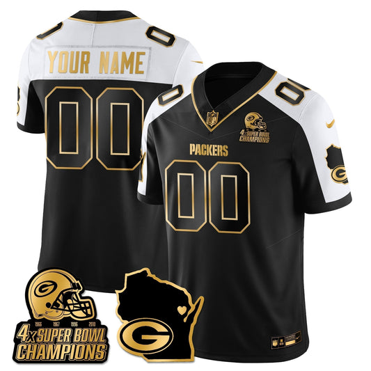 GB 4-Time Champions Patch Vapor Limited Gold Custom Jersey - Stitched