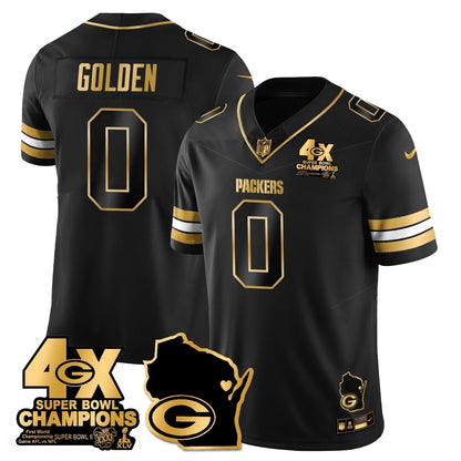 GB 4-Time Champions Patch Vapor Limited Gold Jersey - Stitched
