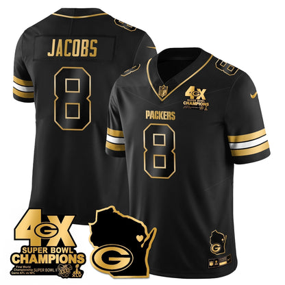 GB 4-Time Champions Patch Vapor Limited Gold Jersey - Stitched