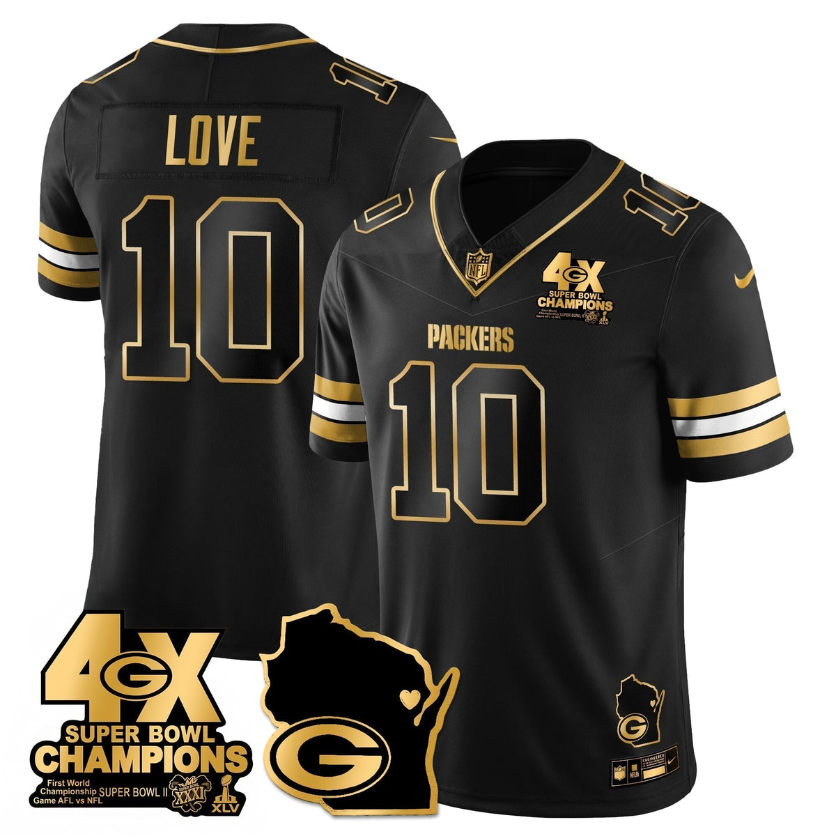GB 4-Time Champions Patch Vapor Limited Gold Jersey - Stitched