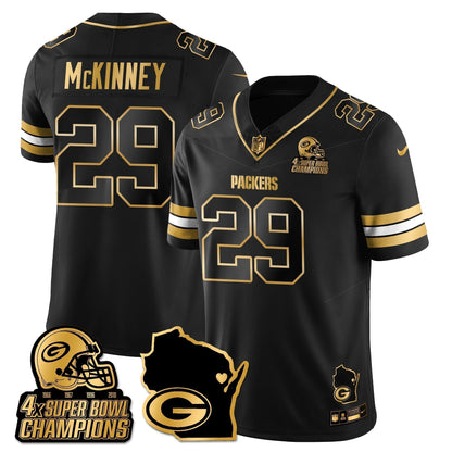 GB 4-Time Champions Patch Vapor Limited Gold Jersey - Stitched