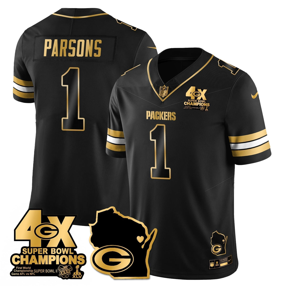 GB 4-Time Champions Patch Vapor Limited Gold Jersey - Stitched