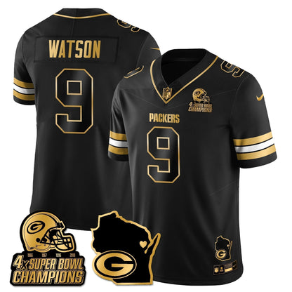 GB 4-Time Champions Patch Vapor Limited Gold Jersey - Stitched
