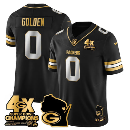 GB 4-Time Champions Patch Vapor Limited Gold Jersey - Stitched