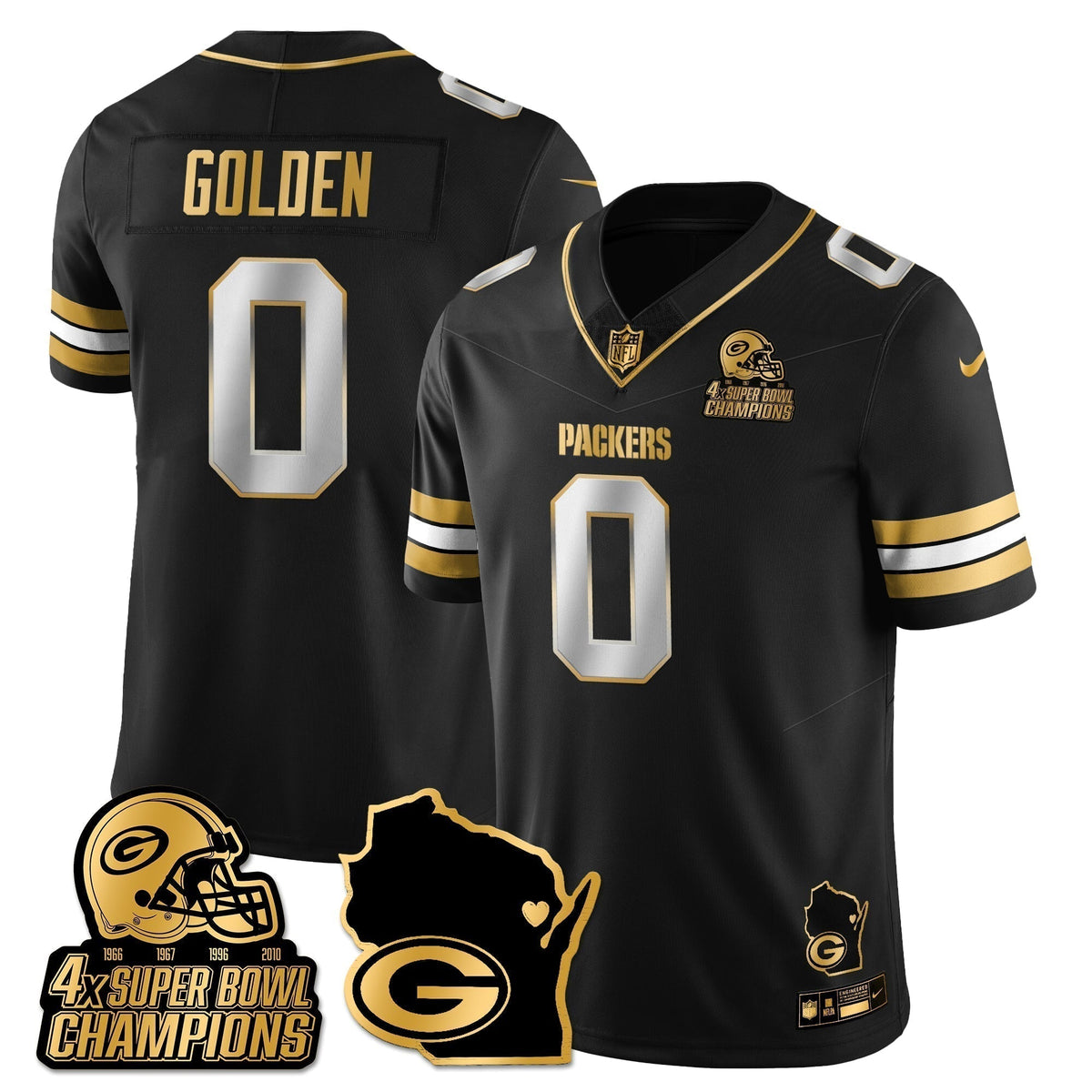 GB 4-Time Champions Patch Vapor Limited Gold Jersey - Stitched
