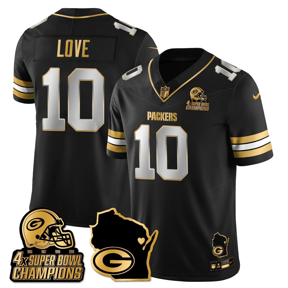 GB 4-Time Champions Patch Vapor Limited Gold Jersey - Stitched