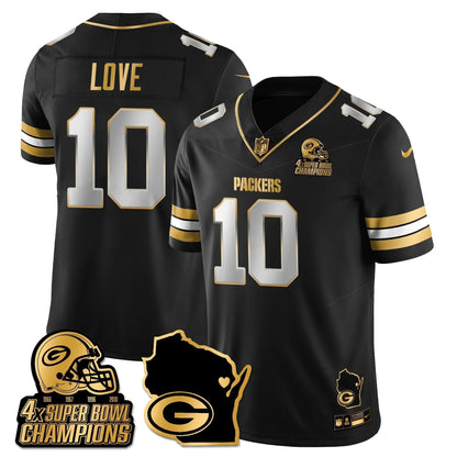 GB 4-Time Champions Patch Vapor Limited Gold Jersey - Stitched