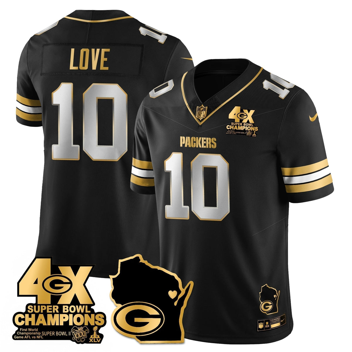 GB 4-Time Champions Patch Vapor Limited Gold Jersey - Stitched