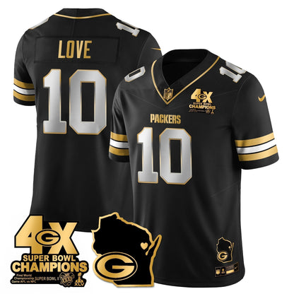 GB 4-Time Champions Patch Vapor Limited Gold Jersey - Stitched