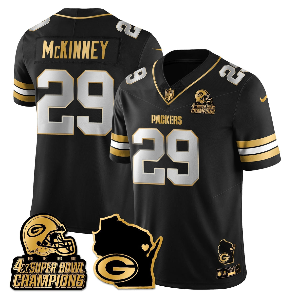 GB 4-Time Champions Patch Vapor Limited Gold Jersey - Stitched
