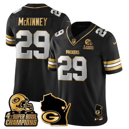 GB 4-Time Champions Patch Vapor Limited Gold Jersey - Stitched