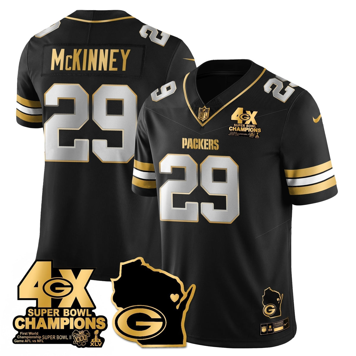 GB 4-Time Champions Patch Vapor Limited Gold Jersey - Stitched