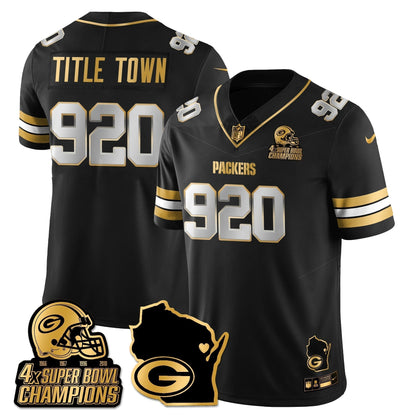 GB 4-Time Champions Patch Vapor Limited Gold Jersey - Stitched