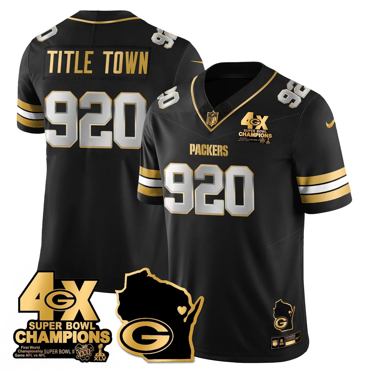 GB 4-Time Champions Patch Vapor Limited Gold Jersey - Stitched