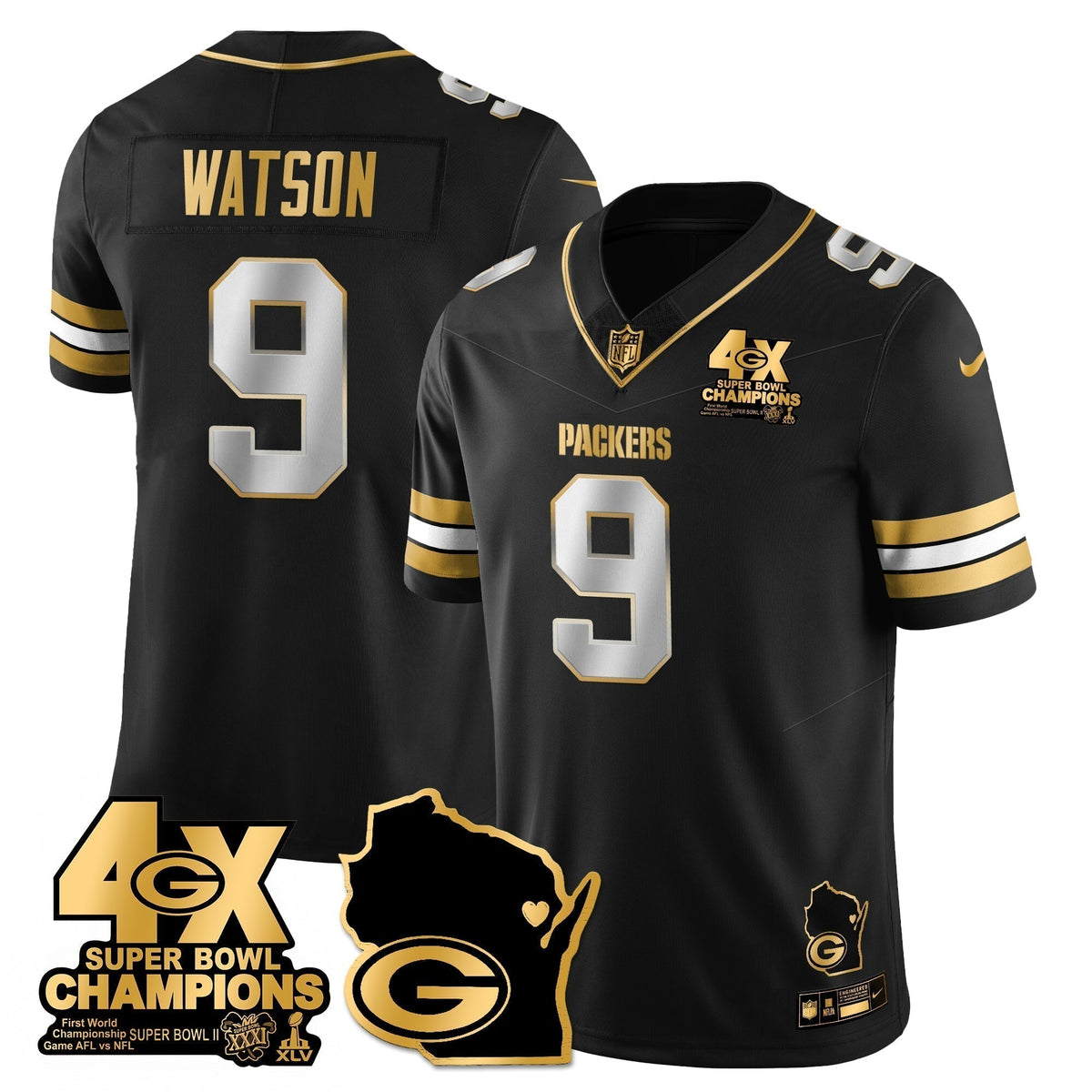 GB 4-Time Champions Patch Vapor Limited Gold Jersey - Stitched