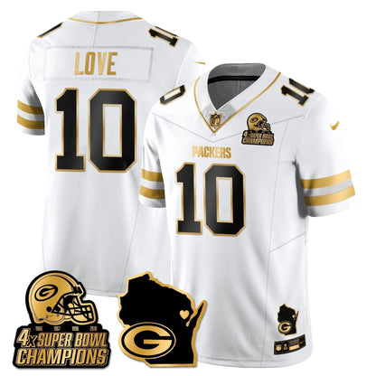 GB 4-Time Champions Patch Vapor Limited Gold Jersey - Stitched