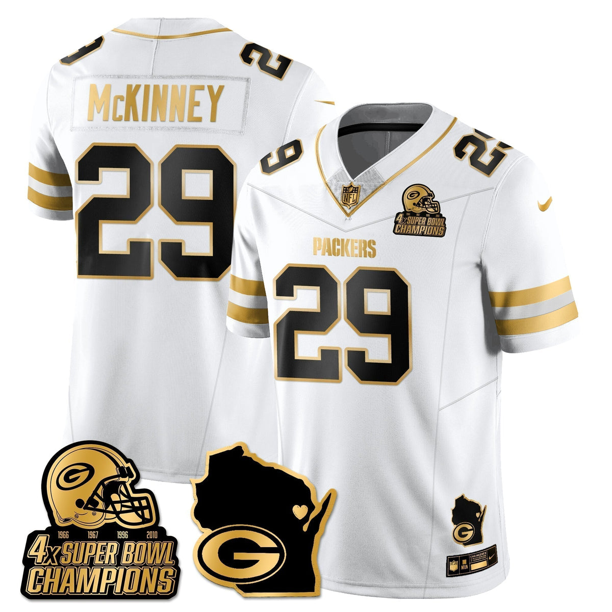 GB 4-Time Champions Patch Vapor Limited Gold Jersey - Stitched