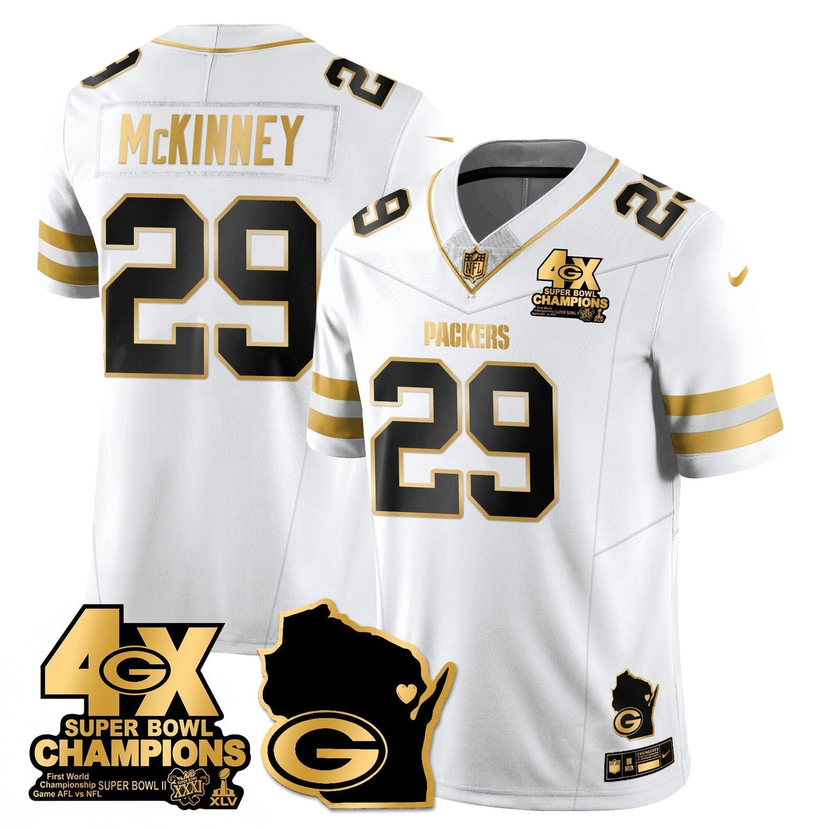 GB 4-Time Champions Patch Vapor Limited Gold Jersey - Stitched