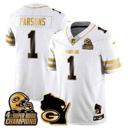 GB 4-Time Champions Patch Vapor Limited Gold Jersey - Stitched