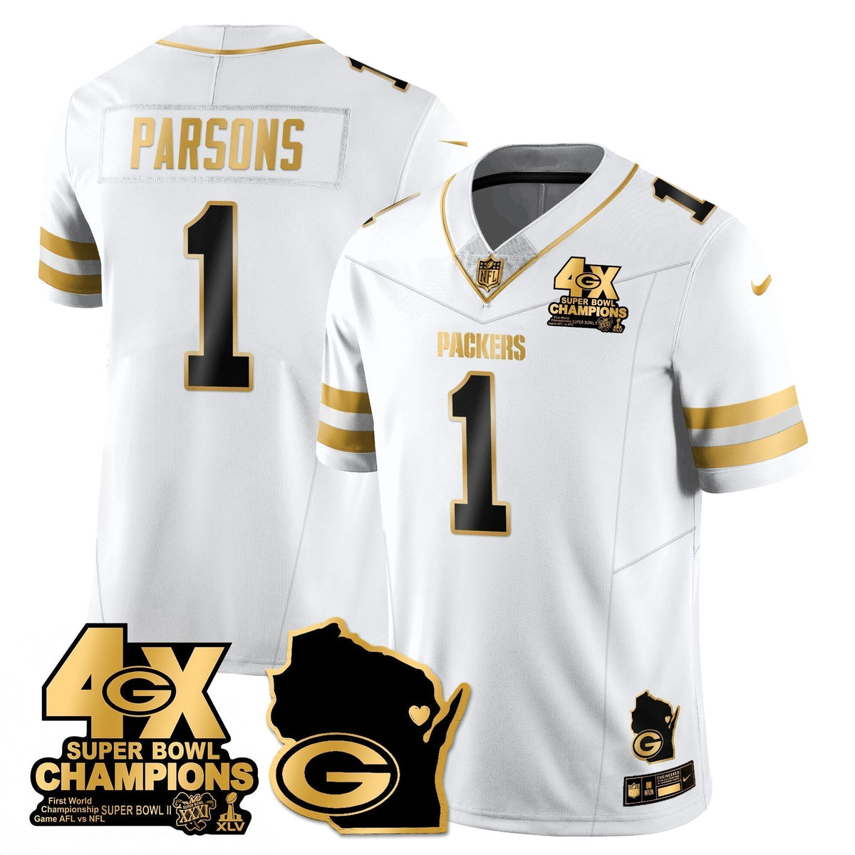 GB 4-Time Champions Patch Vapor Limited Gold Jersey - Stitched