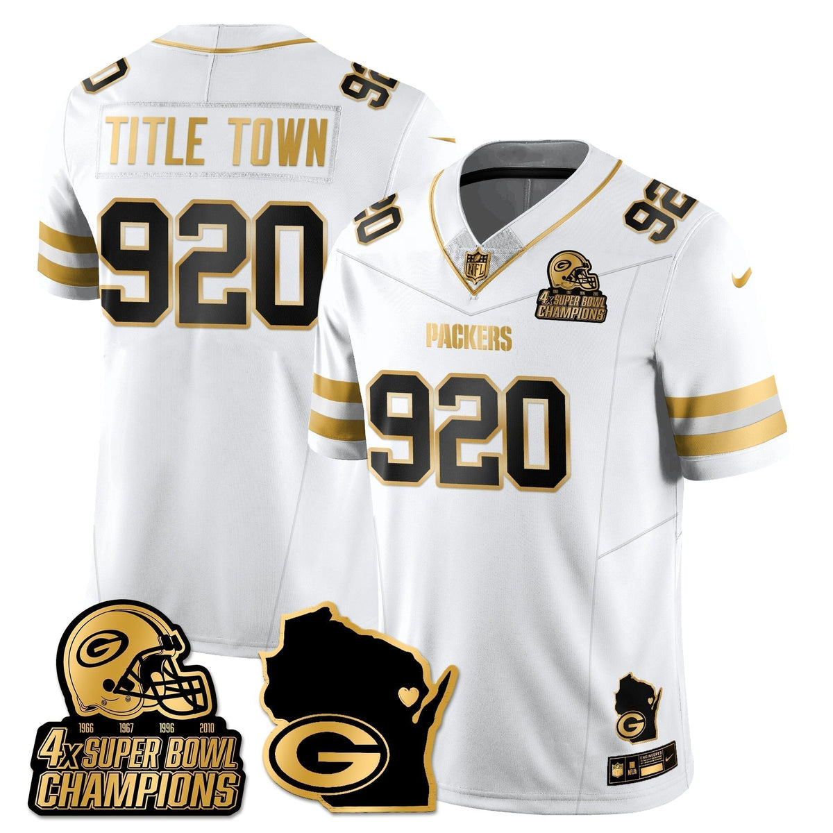 GB 4-Time Champions Patch Vapor Limited Gold Jersey - Stitched