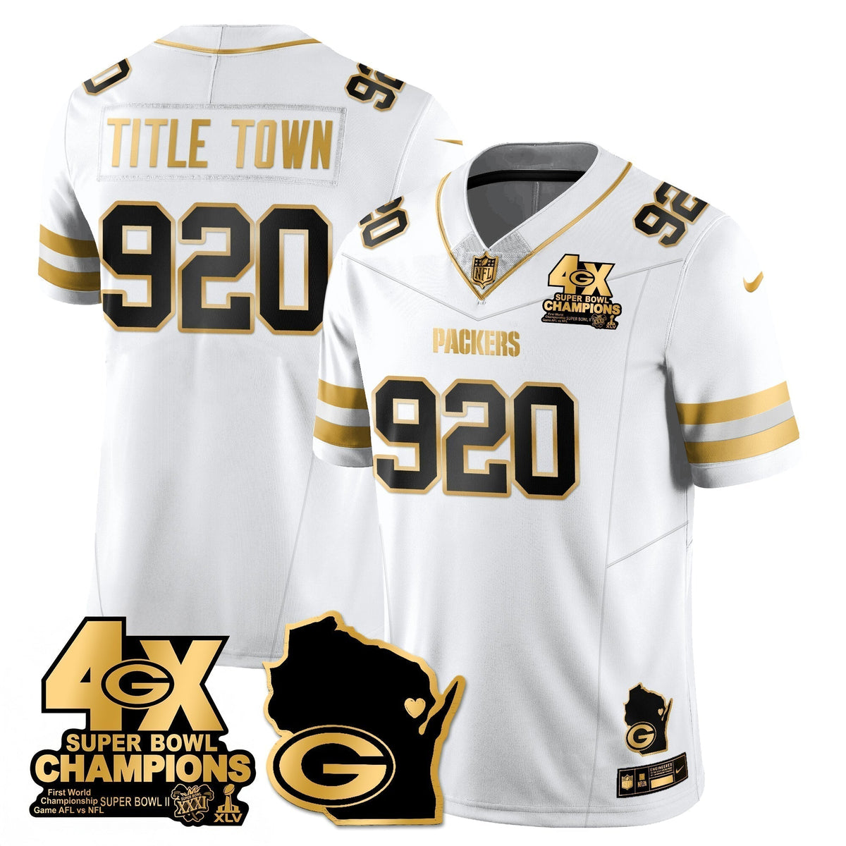 GB 4-Time Champions Patch Vapor Limited Gold Jersey - Stitched
