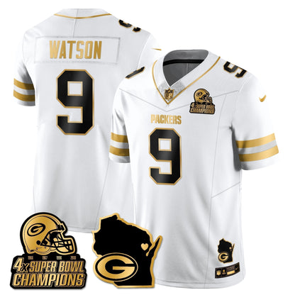 GB 4-Time Champions Patch Vapor Limited Gold Jersey - Stitched