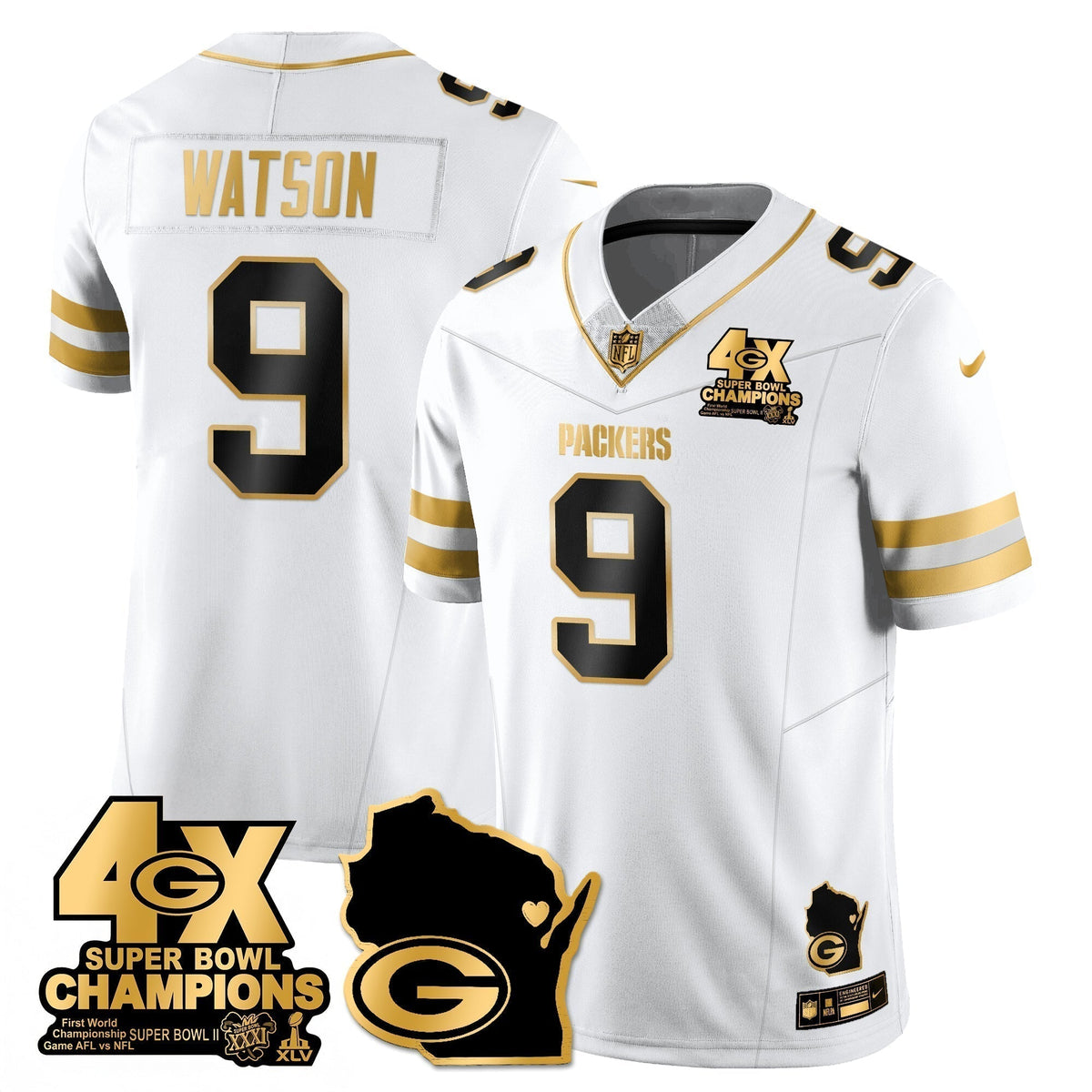 GB 4-Time Champions Patch Vapor Limited Gold Jersey - Stitched
